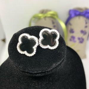 Emerald black jade 925 silver earrings